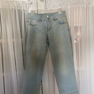 Cache Women's Light Blue Jeans with Embellishments NNW Size: 8 Cropped leg